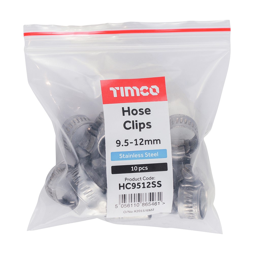 TIMCO Hose Clips - Stainless Steel 9.5-12mm (10 Bag)