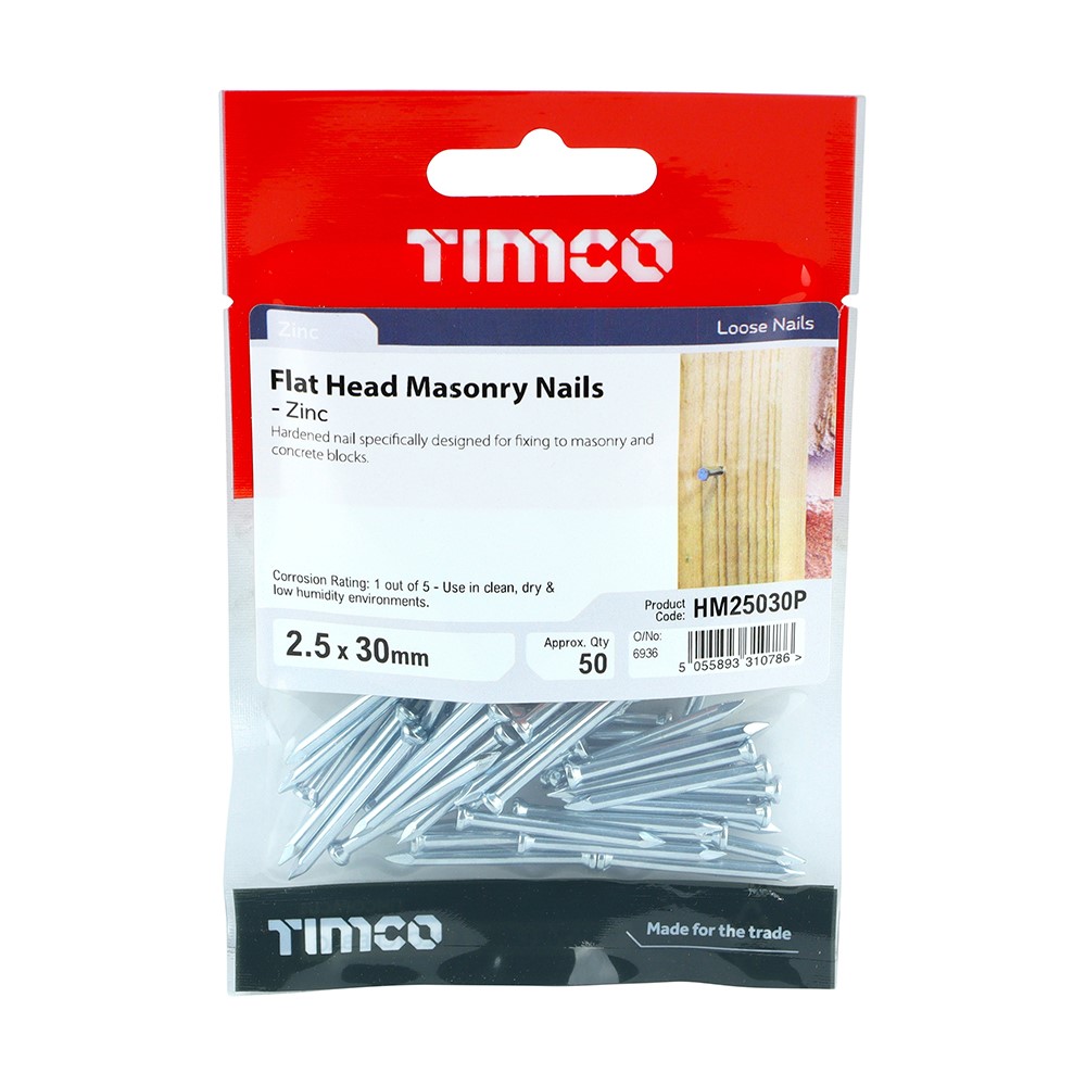 TIMCO Masonry Nails - Zinc 2.5 x 30mm (50)