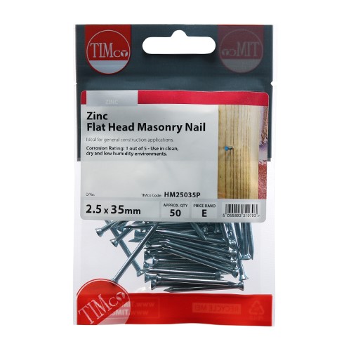 TIMCO Masonry Nails - Zinc 2.5 x 35mm (50)