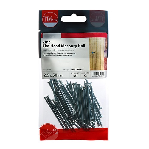 TIMCO Masonry Nails - Zinc 2.5 x 50mm (50)