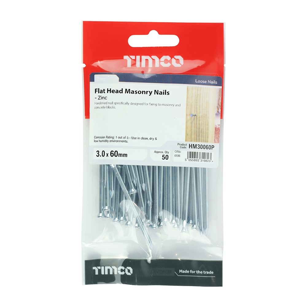 TIMCO Masonry Nails - Zinc 3.0 x 60mm (50)