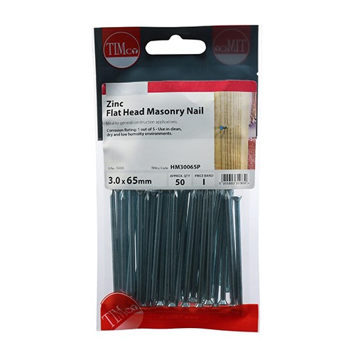 TIMCO Masonry Nails - Zinc 3.0 x 65mm (50)