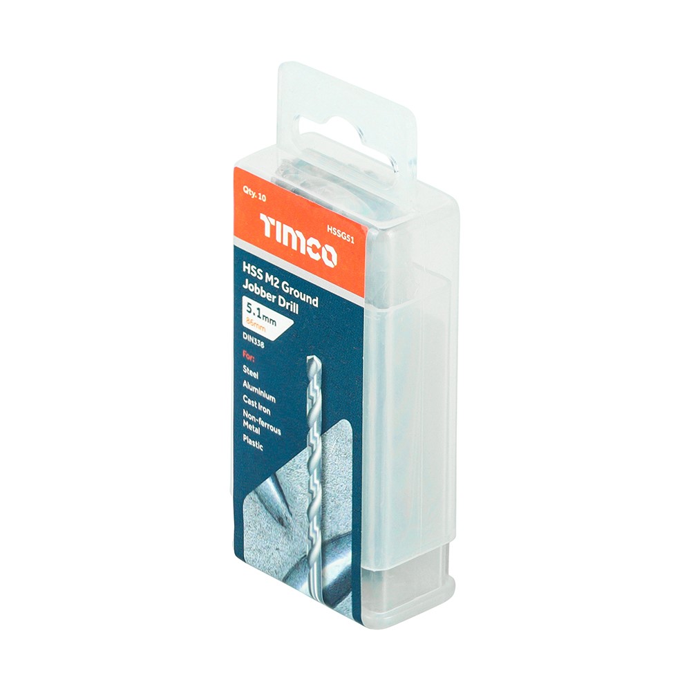 TIMCO Ground Jobber Drills - HSS M2 5.1mm (10 Tube)