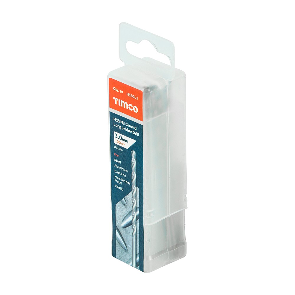 TIMCO Ground Long Jobber Drills - HSS M2 3.0mm (10 Tube)