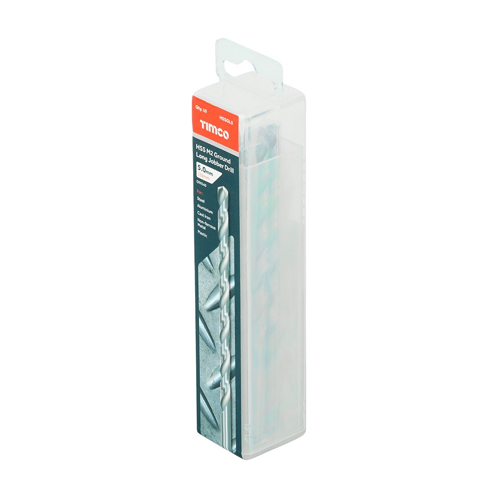 TIMCO Ground Long Jobber Drills - HSS M2 5.0mm (10 Tube)