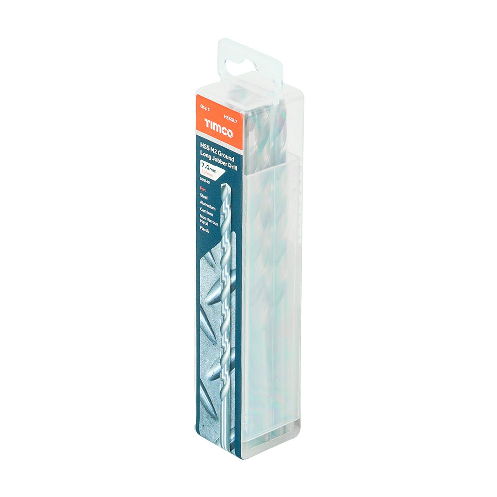 TIMCO Ground Long Jobber Drills - HSS M2 7.0mm (5 Tube)