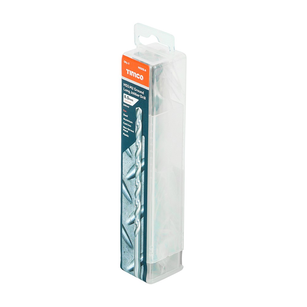 TIMCO Ground Long Jobber Drills - HSS M2 8.0mm (5 Tube)