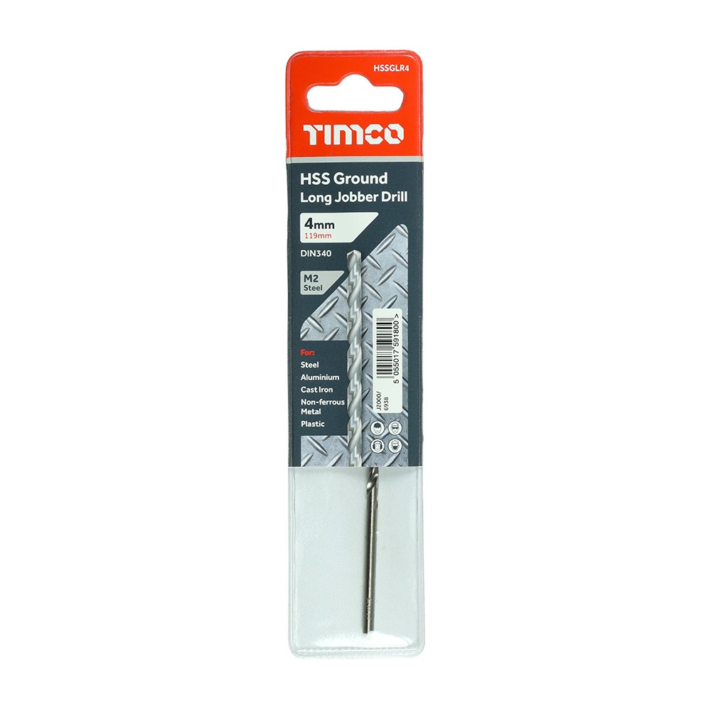 TIMCO Ground Long Jobber Drills - HSS M2 4.0mm