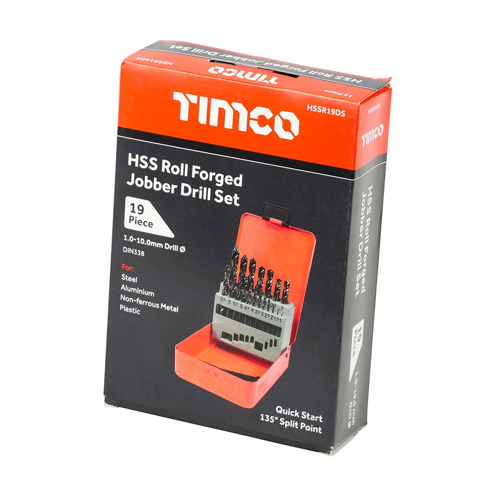 TIMCO Roll Forged Jobber Drills Set - HSS 19 Pack (19 Case)