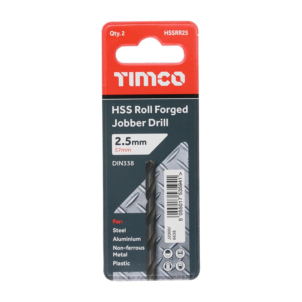 TIMCO Roll Forged Jobber Drills - HSS 2.5mm (10 Tube)
