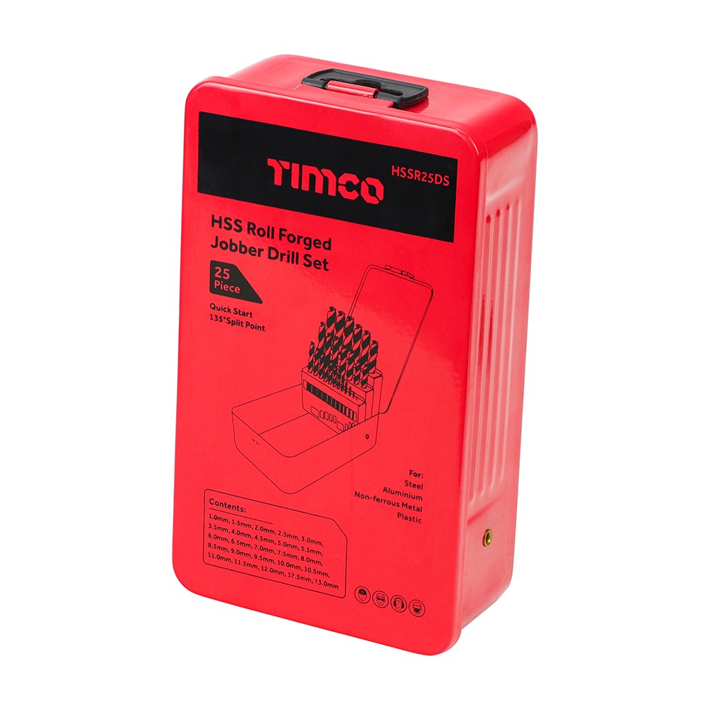 TIMCO Roll Forged Jobber Drills Set - HSS 25 Pack (25 Case)