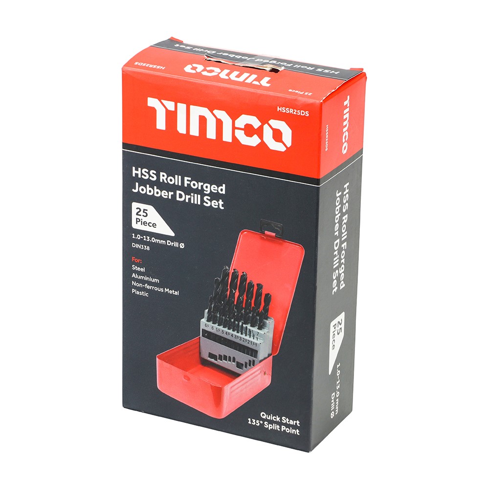 TIMCO Roll Forged Jobber Drills Set - HSS 25 Pack (25 Case)