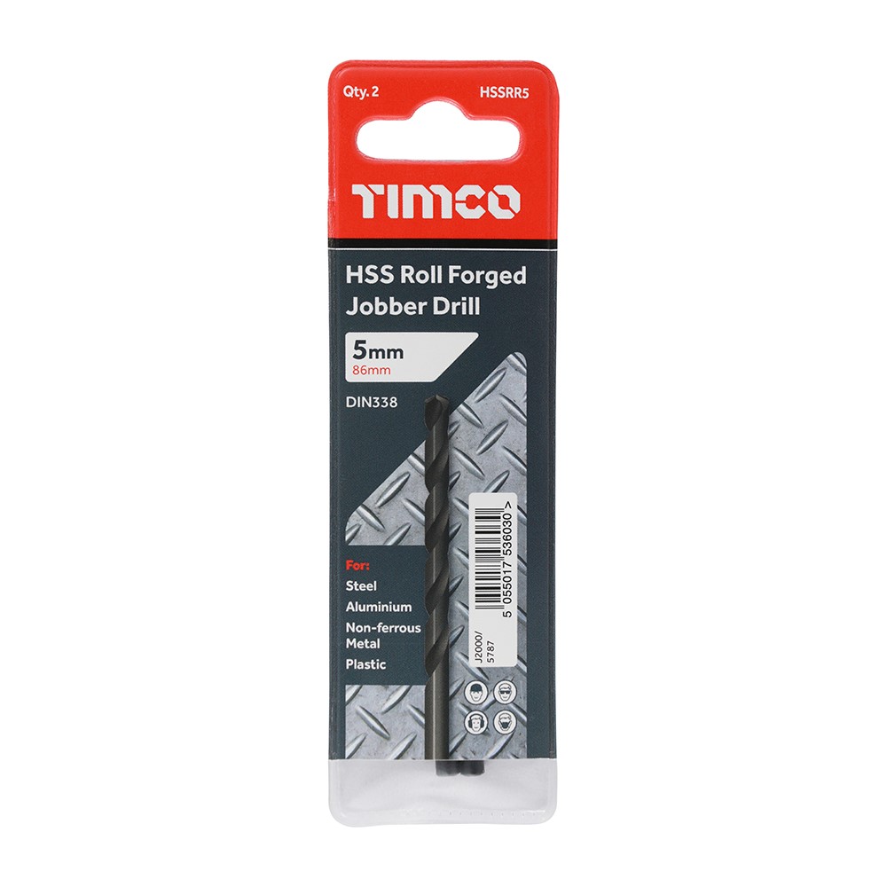 TIMCO Roll Forged Jobber Drills - HSS 5.0mm (10 Tube)