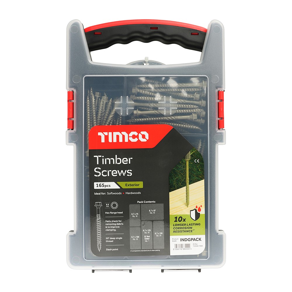 TIMCO Timber Screws - Hex - Exterior - Mixed Grab Pack - Green (165 Pack)