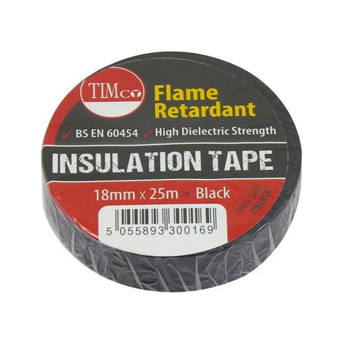 TIMCO PVC Insulation Tape - Black 25m x 18mm (10 Roll Pack)