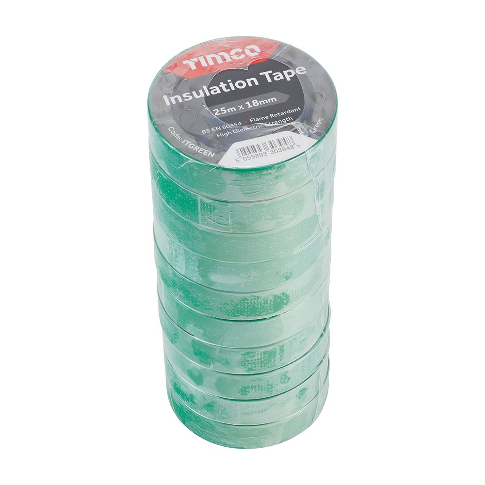 TIMCO PVC Insulation Tape - Green 25m x 18mm (10 Roll Pack)