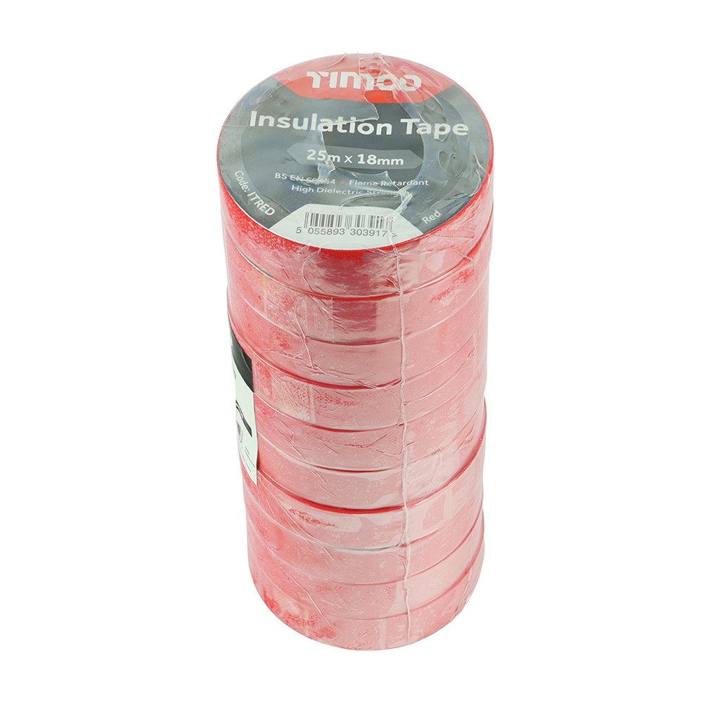 TIMCO PVC Insulation Tape - Red 25m x 18mm (10 Roll Pack)