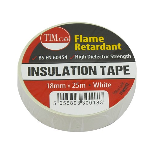 TIMCO PVC Insulation Tape - White 25m x 18mm (10 Roll Pack)