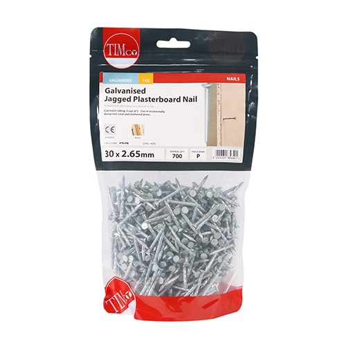 TIMCO Jagged Plasterboard Nails - Galvanised 30 x 2.65mm (1kg)