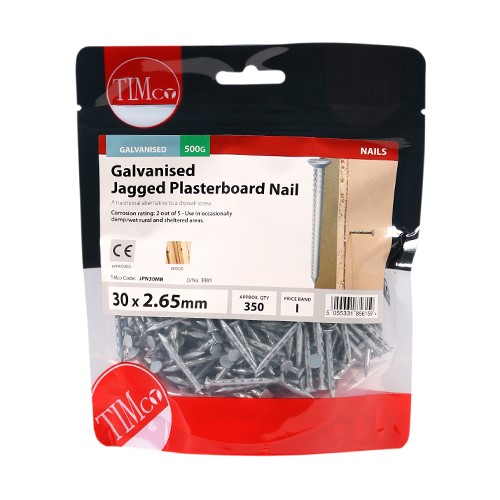 TIMCO Jagged Plasterboard Nails - Galvanised 30 x 2.65mm (0.5kg)