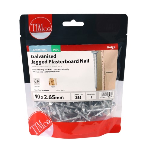 TIMCO Jagged Plasterboard Nails - Galvanised 40 x 2.65mm (0.5kg)