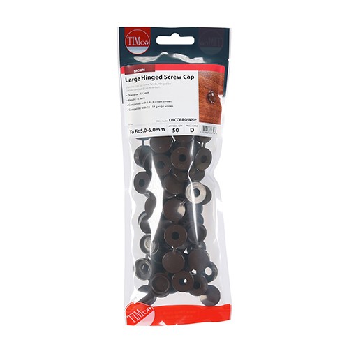 TIMCO Hinged Screw Caps - Large - Brown to Fit 5.0 to 6.0mm Screw (50 Pack)