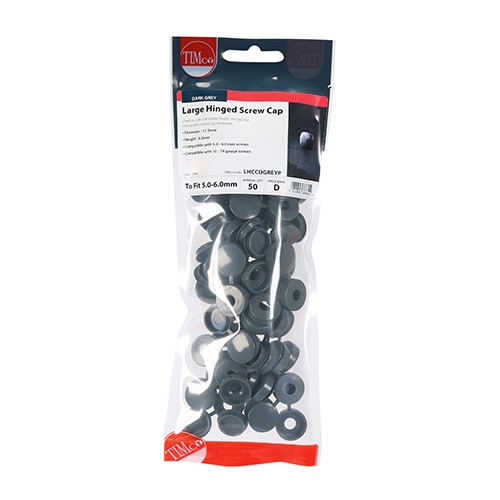 TIMCO Hinged Screw Caps - Large - Dark Grey to Fit 5.0 to 6.0mm Screw (50 Pack)