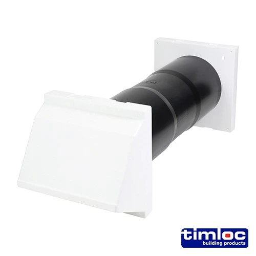 TIMCO Timloc Aero Core Through Wall Vent Set with Cowl and Baffle - White - ACV7CWH 127 x 350mm