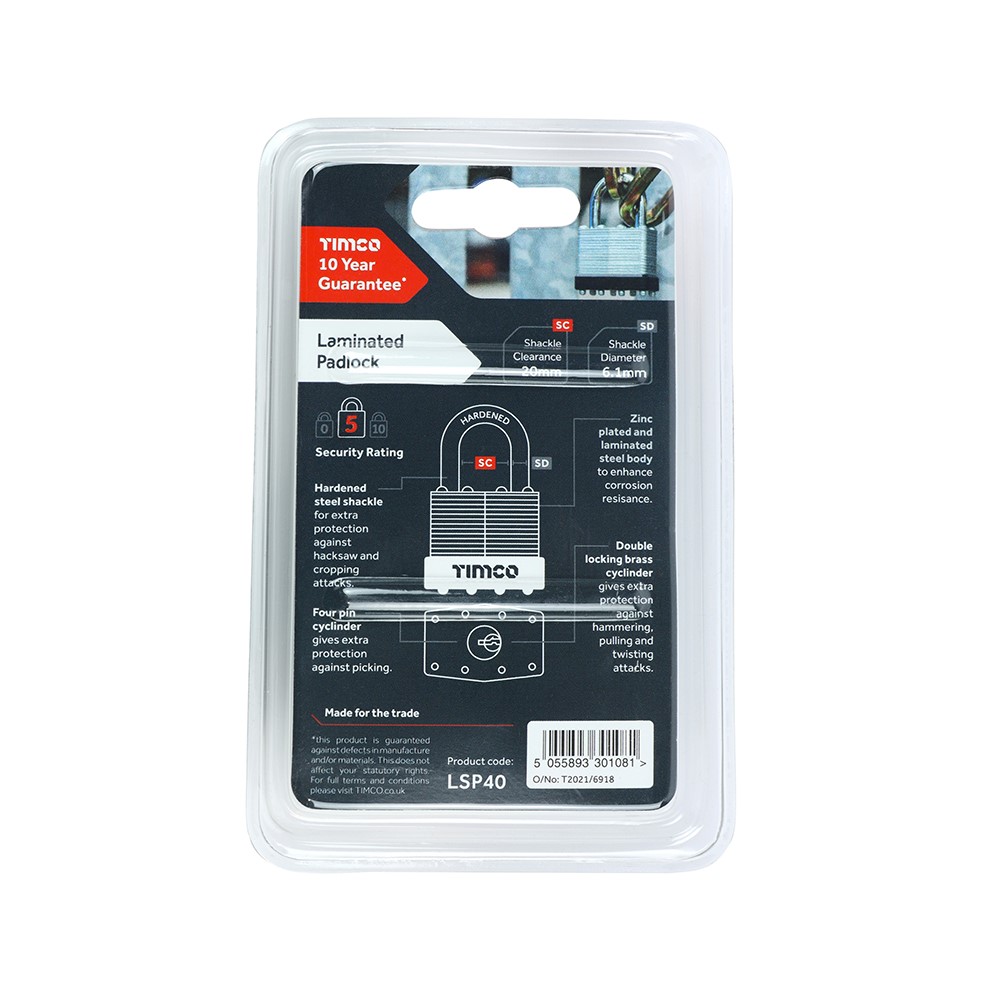 TIMCO Laminated Padlock 40mm