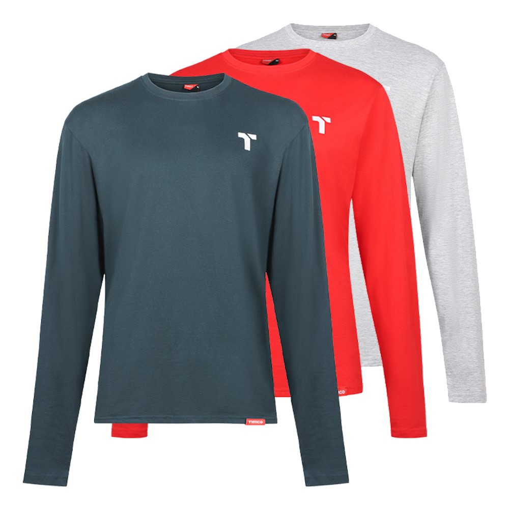 TIMCO Long Sleeve Trade T-Shirt Pack Medium (Grey/Red/Green) (3 Bag)