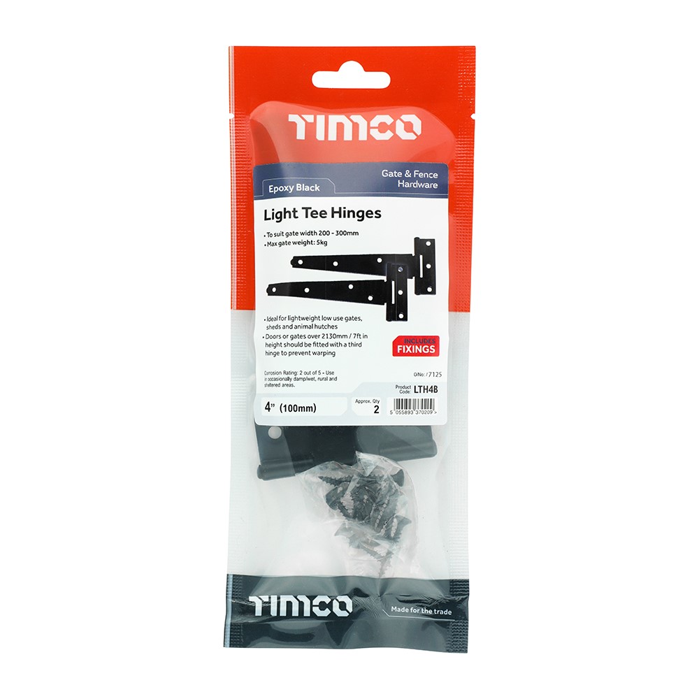 TIMCO Pair of Light Tee Hinges - Black 4