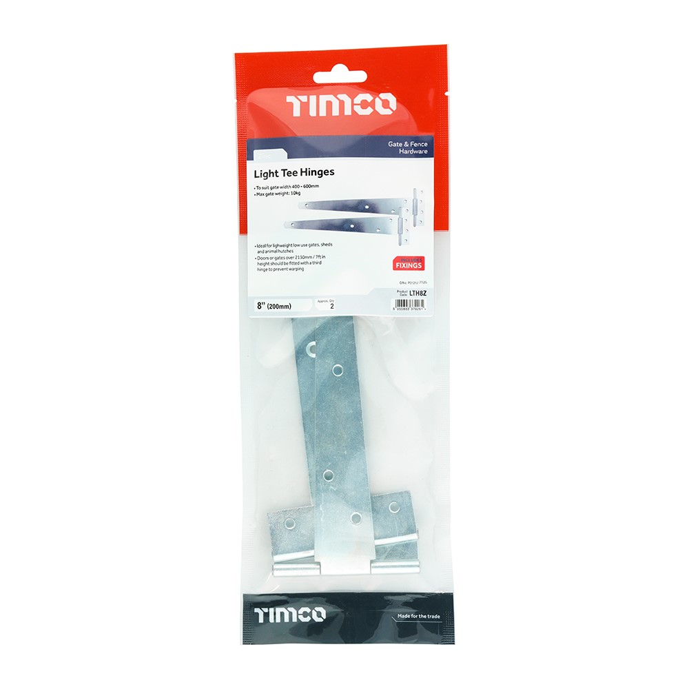 TIMCO Pair of Light Tee Hinges - Zinc 8