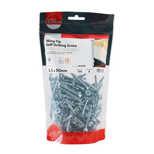 TIMCO Wing-Tip Self-Drilling Screws - Countersunk - PH - For Timber to Light Section Steel - Zinc 5.5 x 50mm (150)