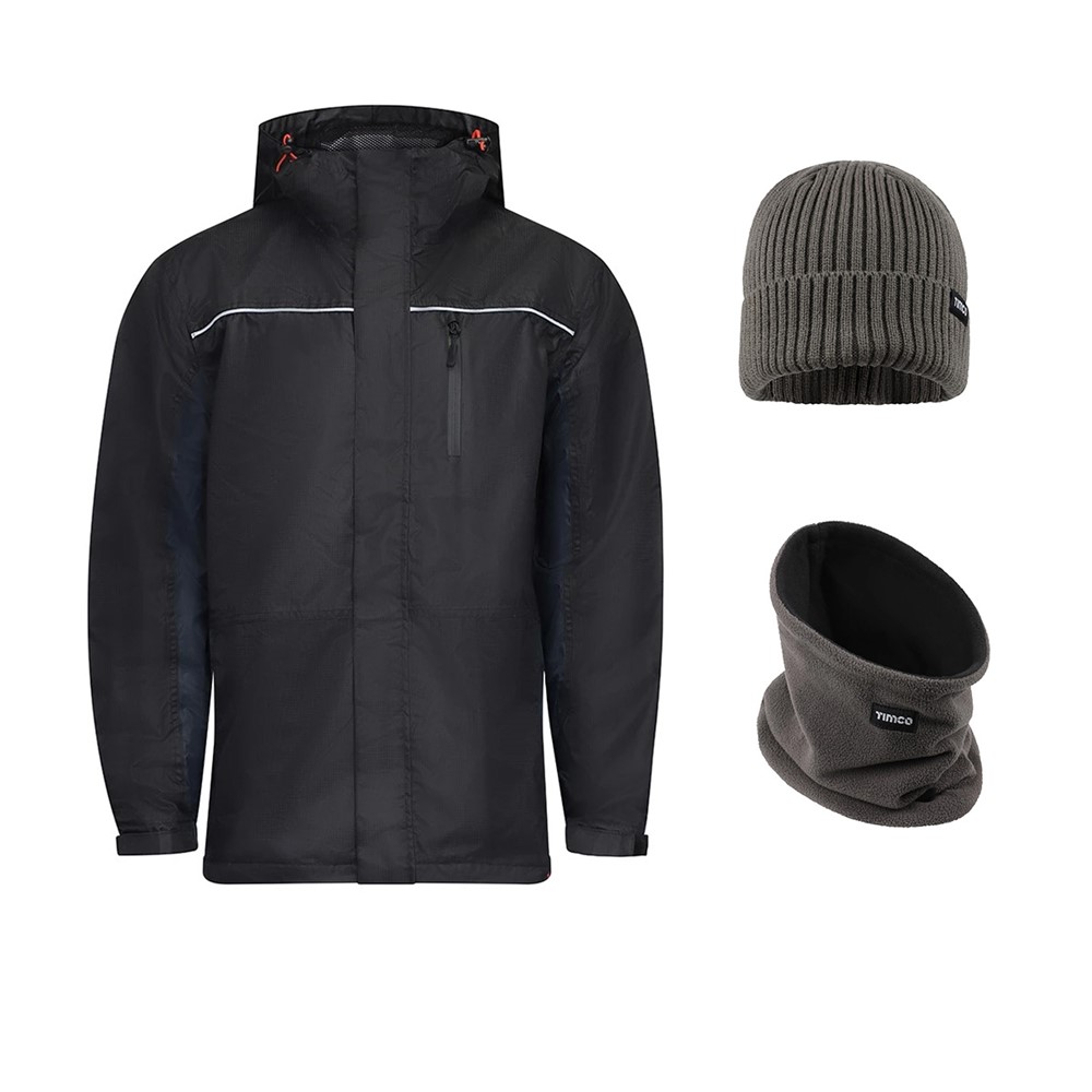 TIMCO Waterproof Lined Rain Jacket Medium, Beanie & Neck Warmer