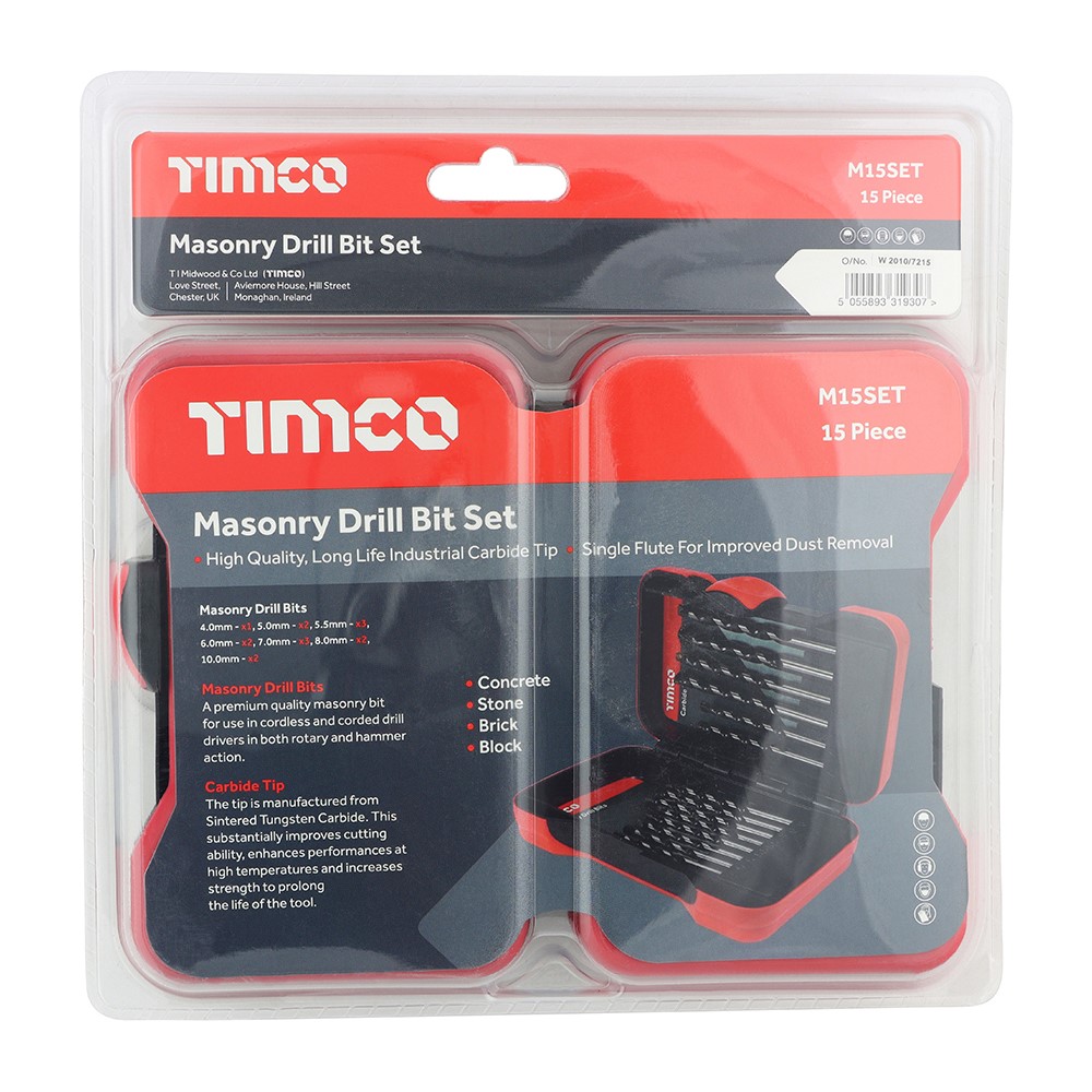 TIMCO Masonry Drill Bit Set 15 Pack (15 Case)