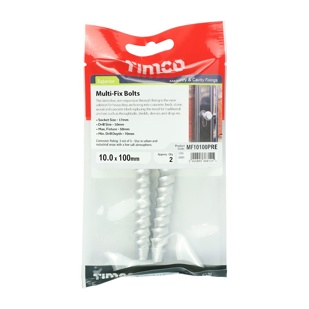 TIMCO Masonry Bolts - Hex - Exterior - Silver 10.0 x 100mm (2)