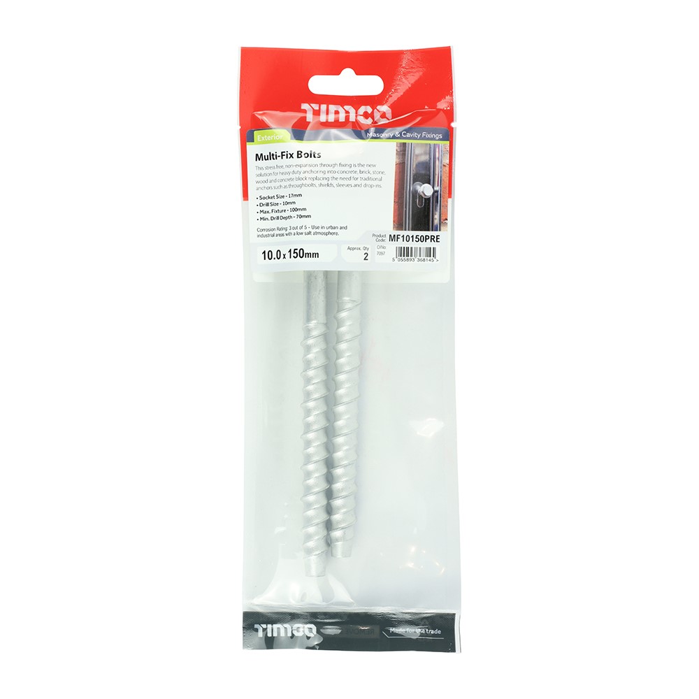 TIMCO Masonry Bolts - Hex - Exterior - Silver 10.0 x 150mm (2)