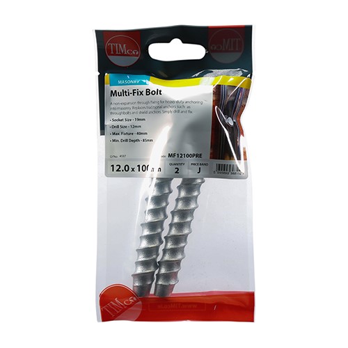 TIMCO Masonry Bolts - Hex - Exterior - Silver 12.0 x 100mm (2)