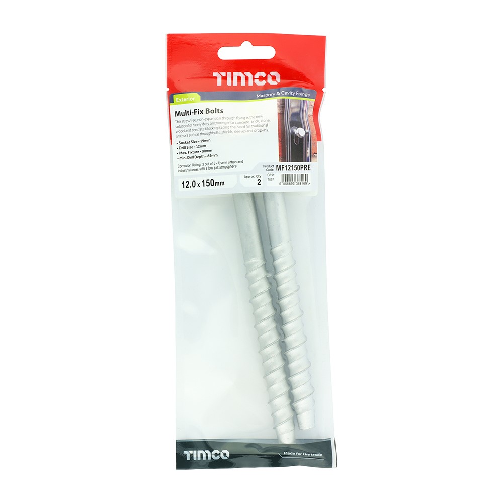 TIMCO Masonry Bolts - Hex - Exterior - Silver 12.0 x 150mm (2)