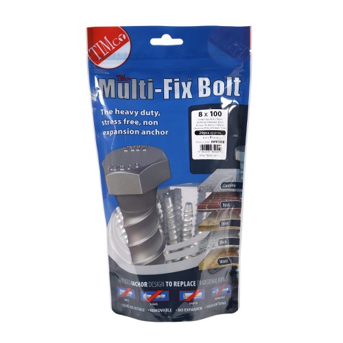 TIMCO Masonry Bolts - Hex - Exterior - Silver 8.0 x 100mm (20)