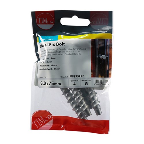 TIMCO Masonry Bolts - Hex - Exterior - Silver 8.0 x 75mm (4)