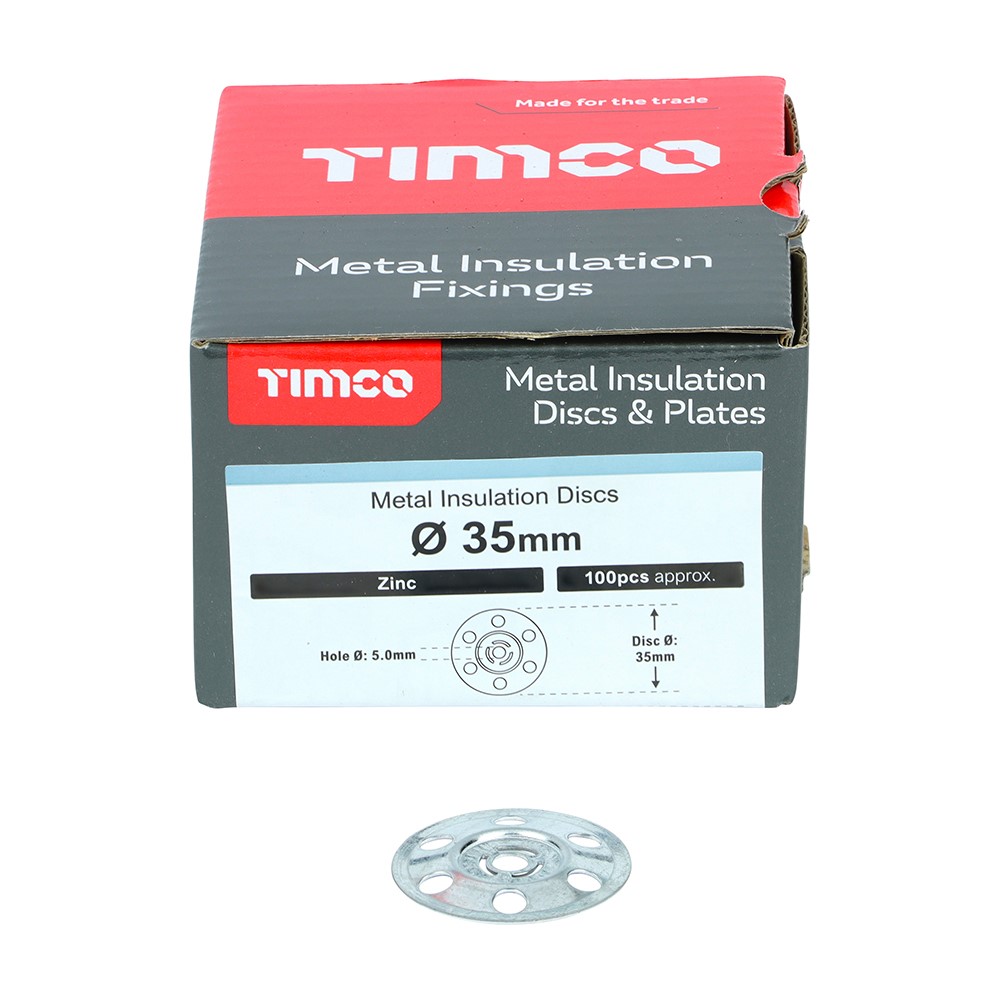 TIMCO Metal Insulation Discs - Galvanised 35mm (100 Pack)