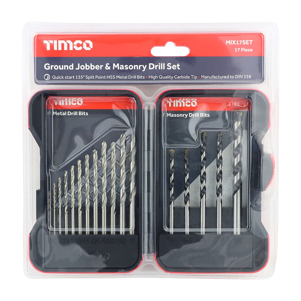 TIMCO Ground Jobber & Masonry Drill Set 17 Pack (17 Case)