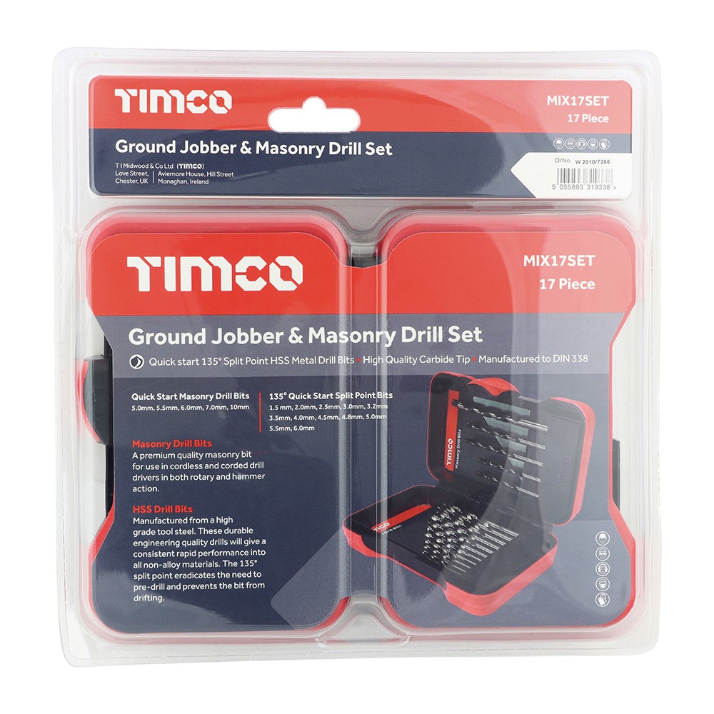 TIMCO Ground Jobber & Masonry Drill Set 17 Pack (17 Case)