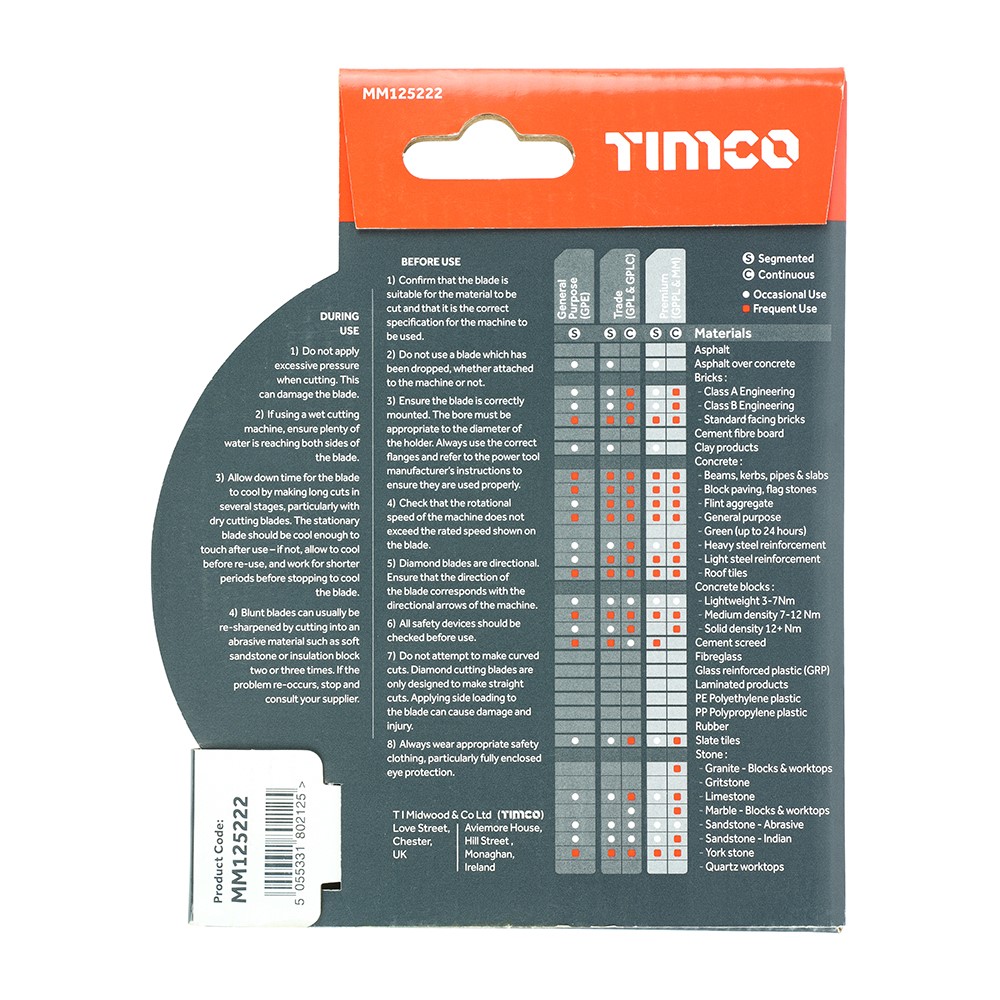 TIMCO Premium Diamond Blade - Turbo Continuous 125 x 22.2mm