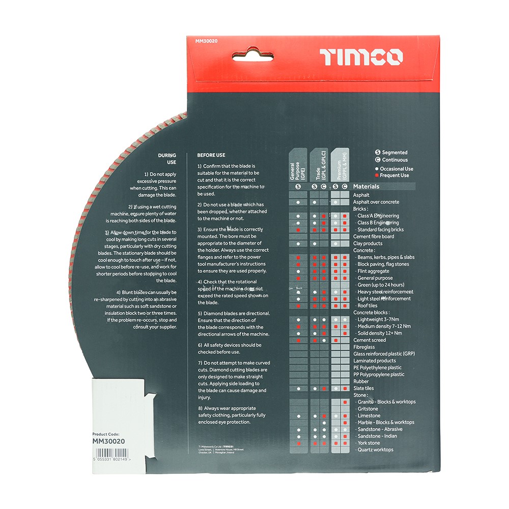 TIMCO Premium Diamond Blade - Turbo Continuous 300 x 20mm