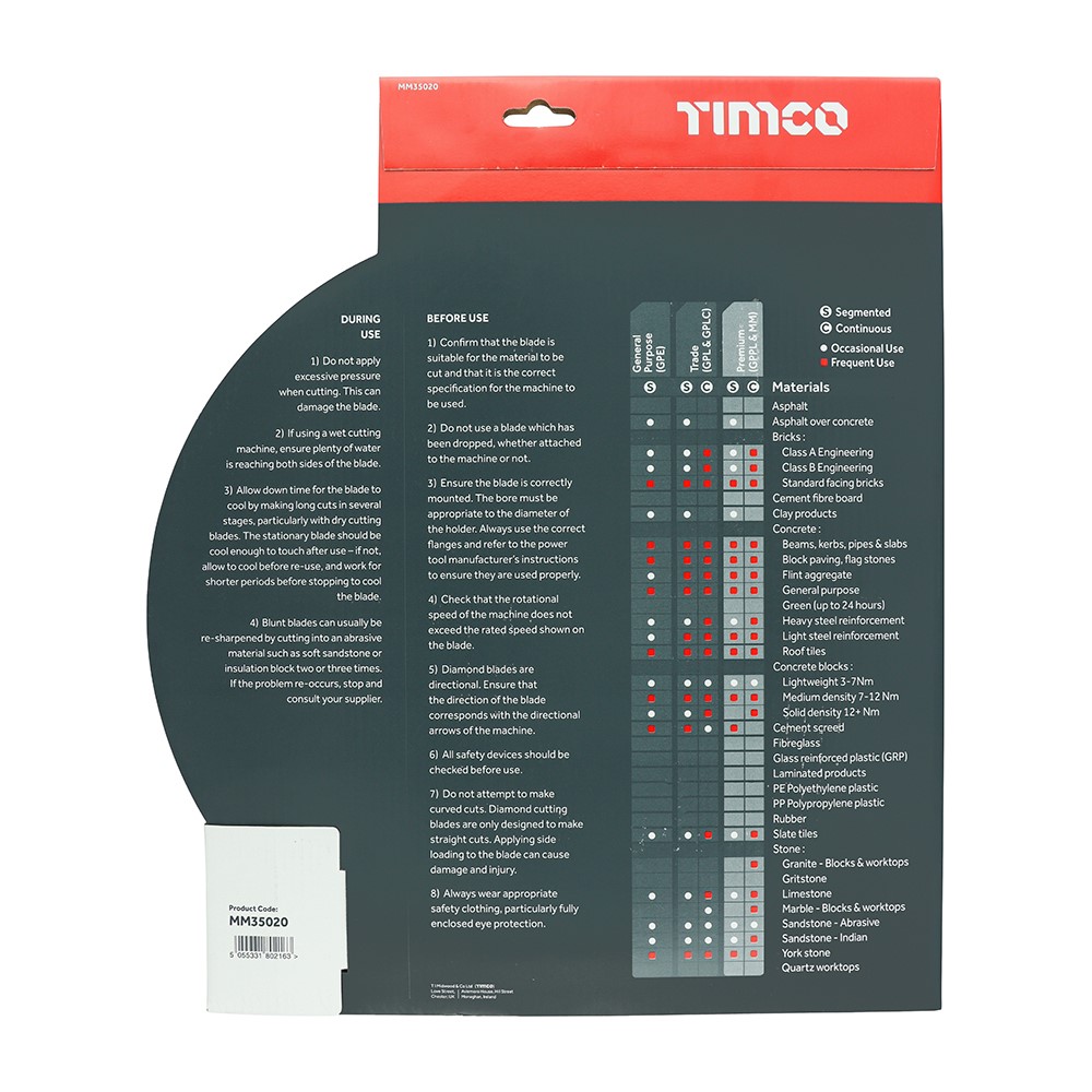 TIMCO Premium Diamond Blade - Turbo Continuous 350 x 20mm