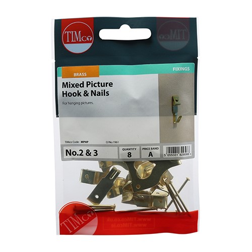 TIMCO Mixed Picture Hanging Hooks - Electro Brass Mixed (8)