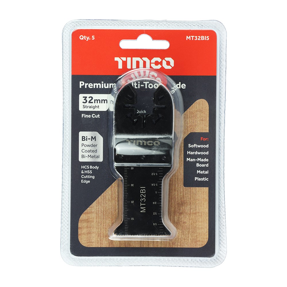 TIMCO Premium Multi-Tool Blades - Straight - For Wood/Metal - 5pcs 32mm (5 Pack)