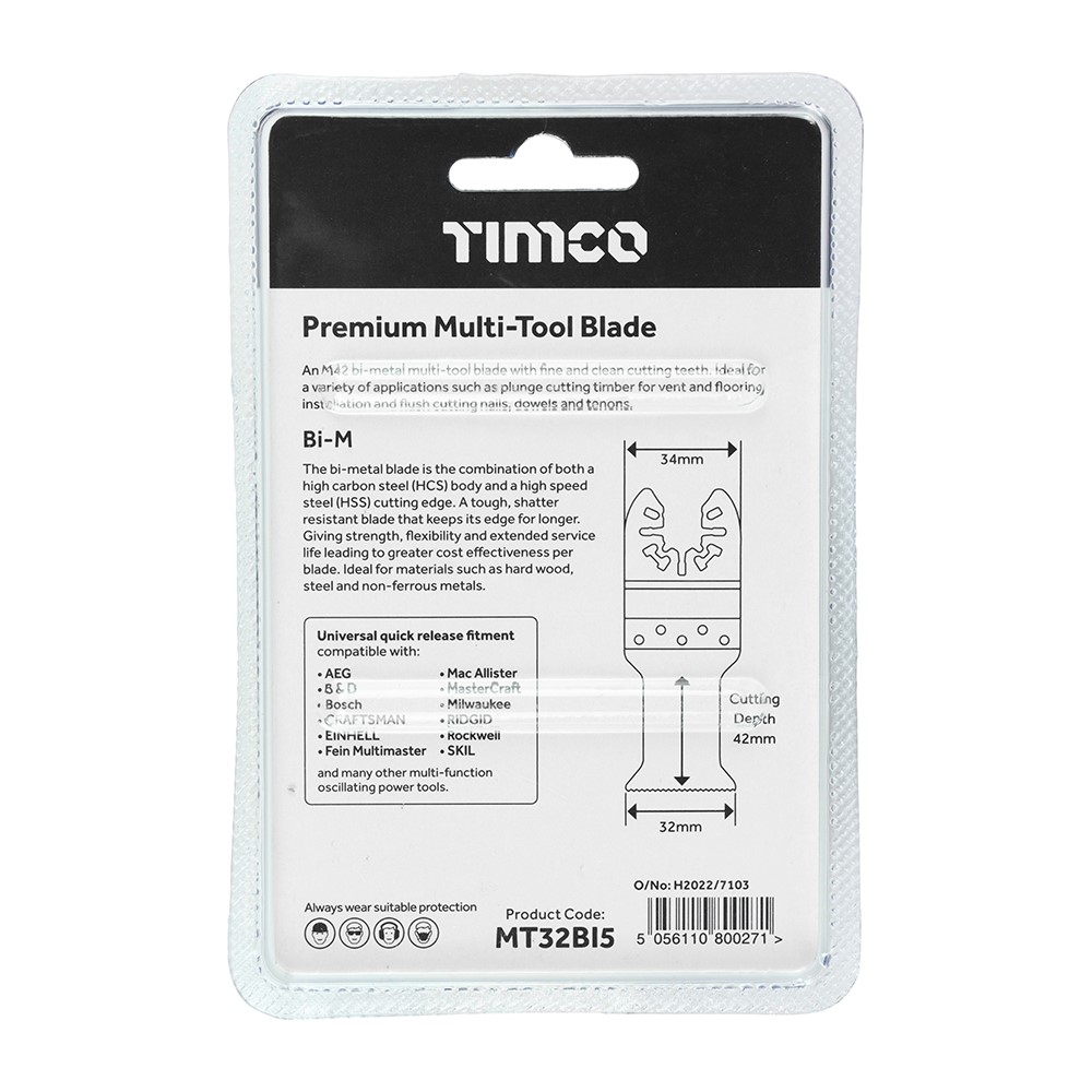 TIMCO Premium Multi-Tool Blades - Straight - For Wood/Metal - 5pcs 32mm (5 Pack)